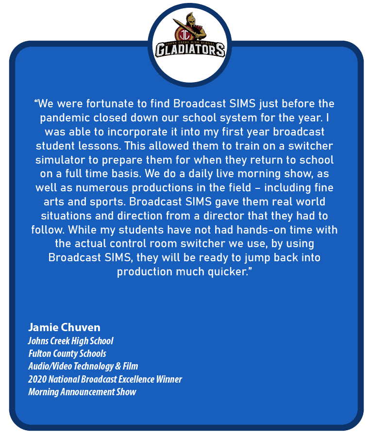 Testimonial from Jamie Chuven, Audio/Video Technology & Film at Award-Winning Broadcast Program